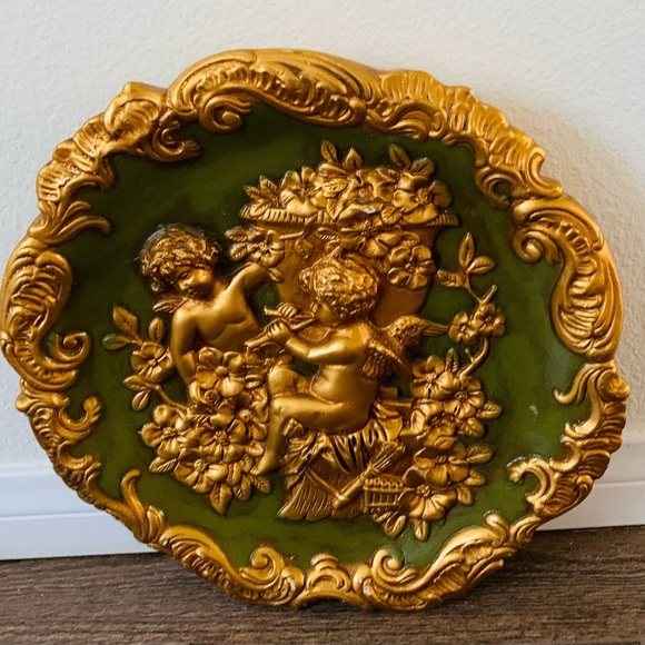 French plaster 3 D  Gold and Green Decorative plaque - Picture 11 of 12